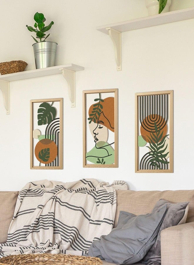 Putuo Decor Set of 3 Boho Wall Decor with Woman Face, Abstract Wall Art Botanical Cut-Out MDF Panels, Mid-Century Modern Aesthetic Artwork for Bedroom Living Room Office - Image 4